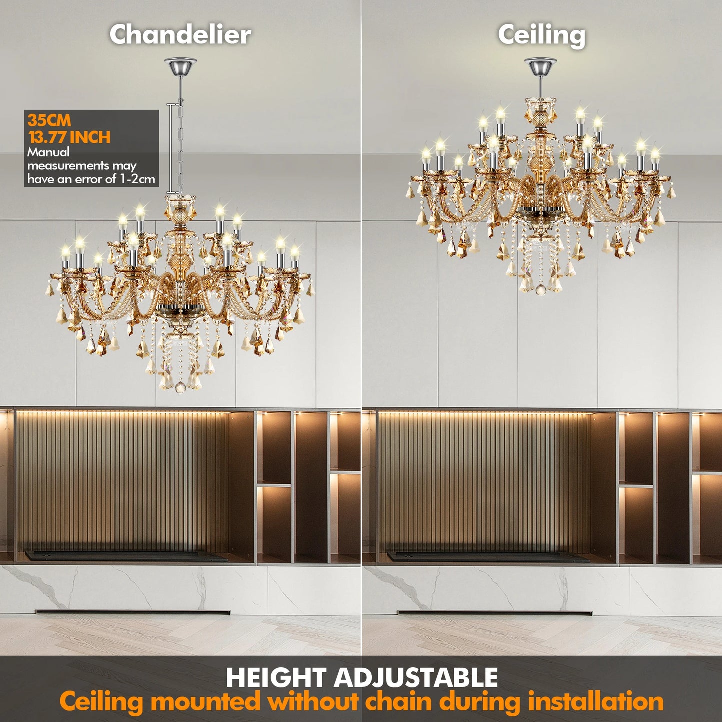 15 Arms Crystal Chandelier Pendant Lighting E14 Modern K9 Glass Fixture for Bedroom Living Room Corridor Hall