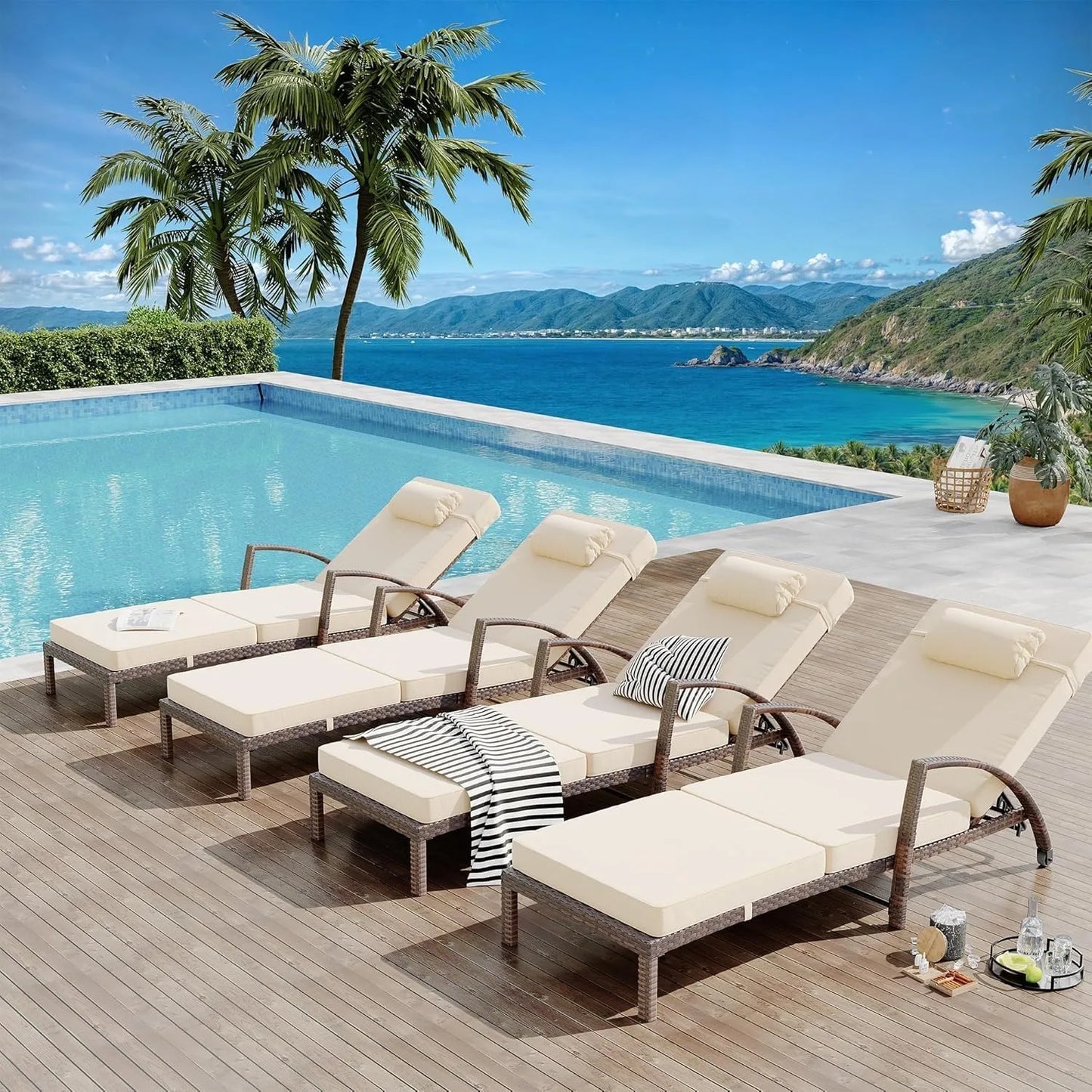 Outdoor Chaise Lounge Chairs Set Of 2 With Adjustable Backrest And Armrests