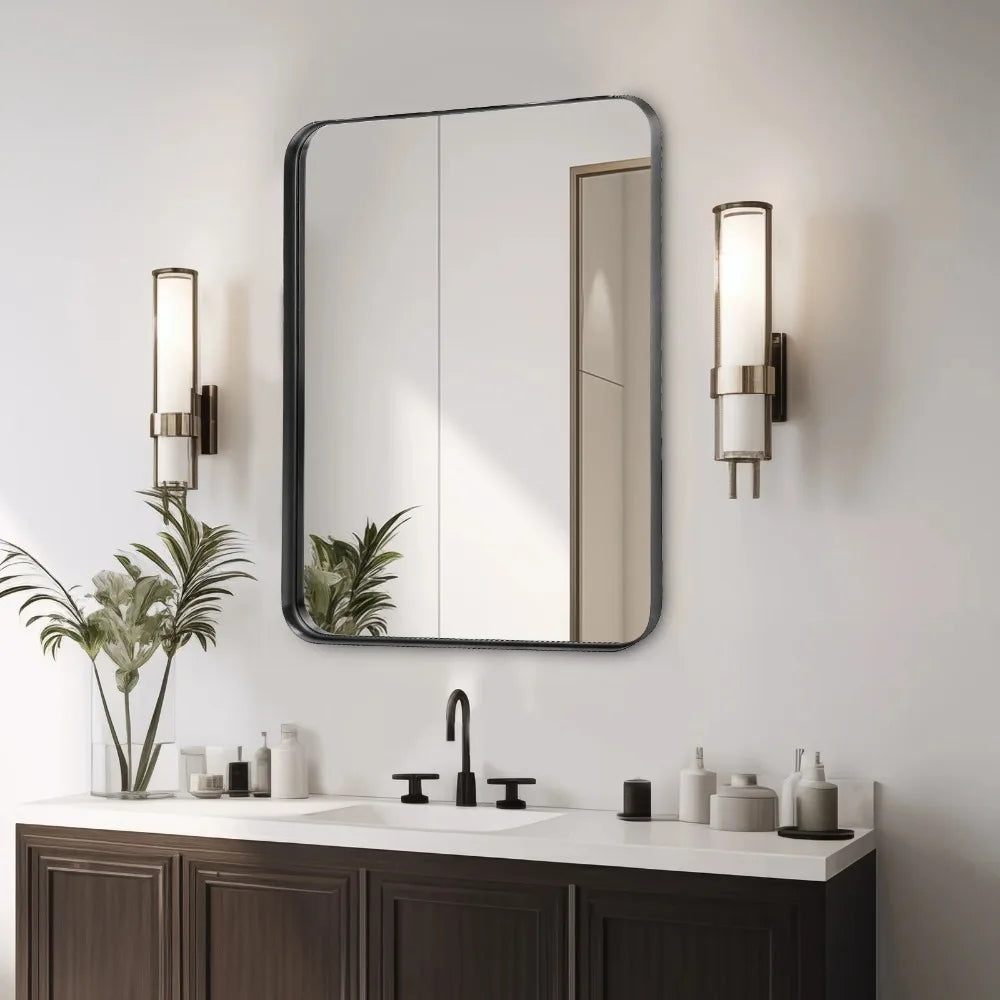 Bathroom Mirror 30x22 Matte Black Metal Frame Wall Mirror