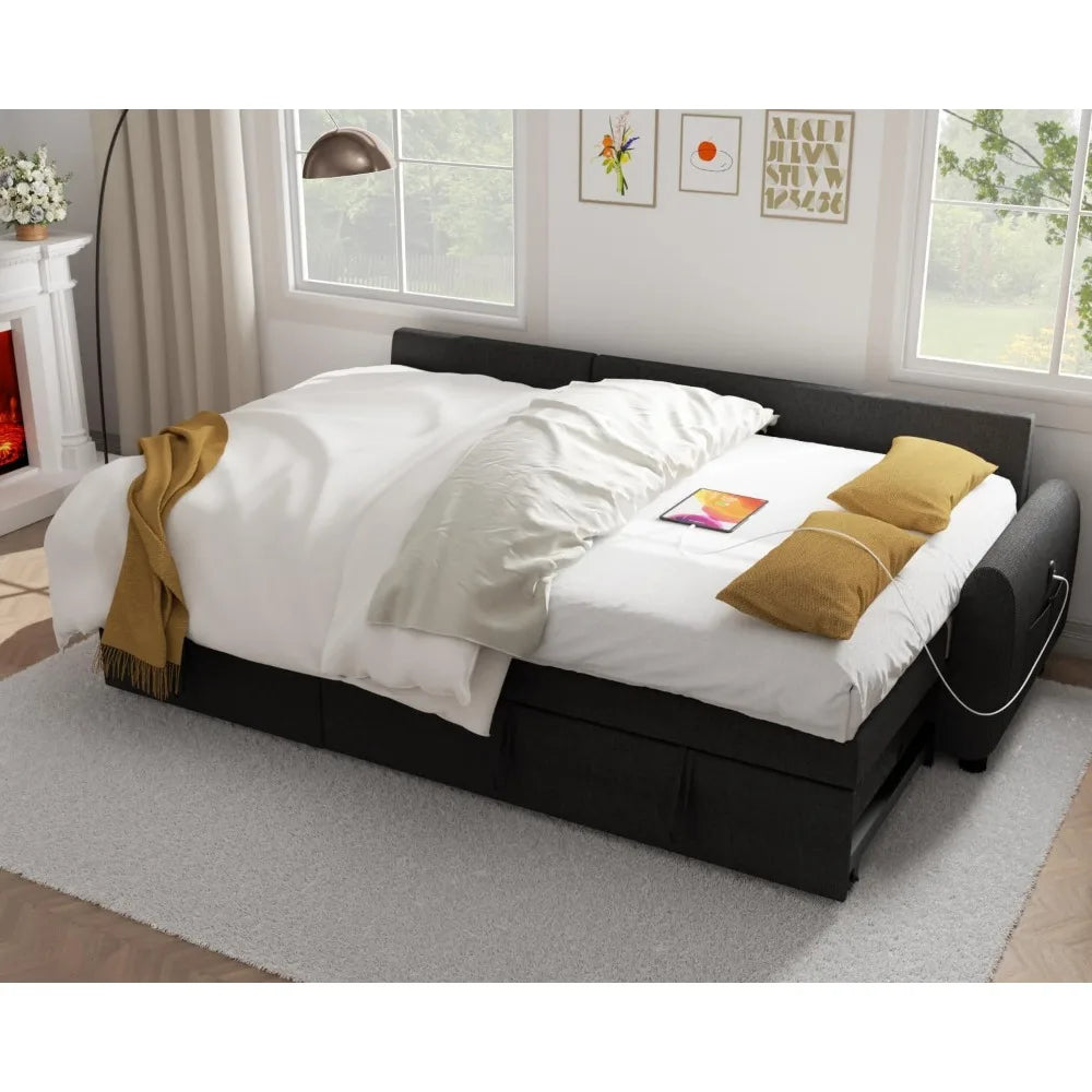 87 Inch Sleeper Sectional Sofa Bed With Storage Chaise