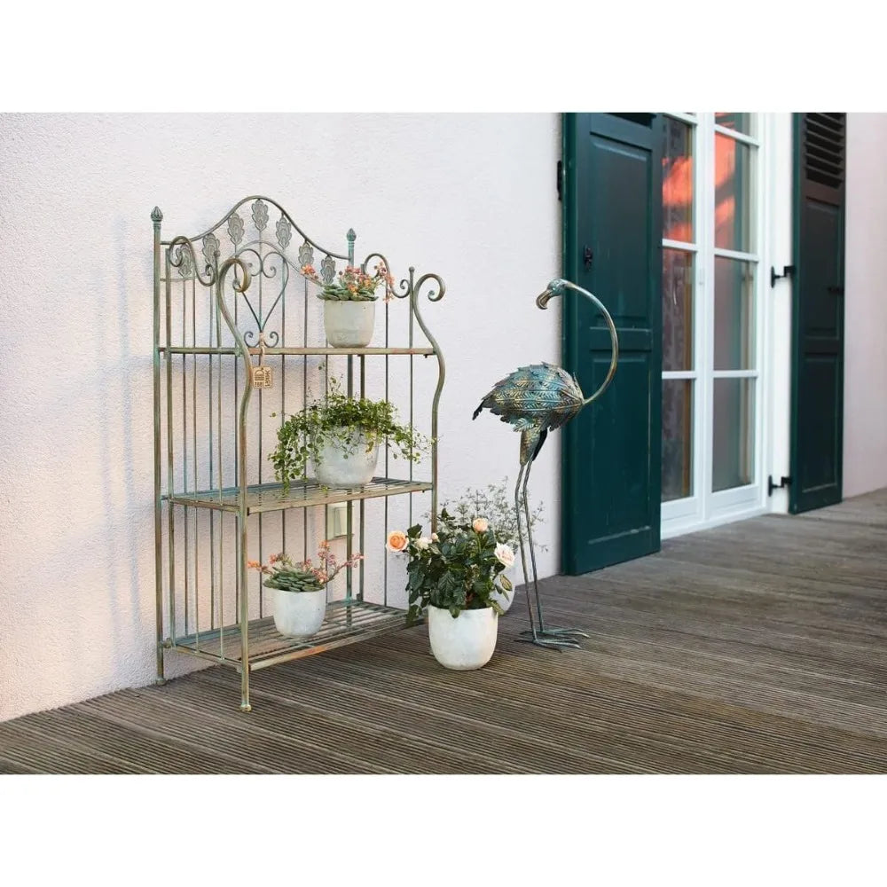 Zuiyu Pre-Assembled Folding Metal Shelf Plant Stand Shelving Unit Bookcase Outdoor Bakers Rack Scrolling Heart Peacock Tail Motif