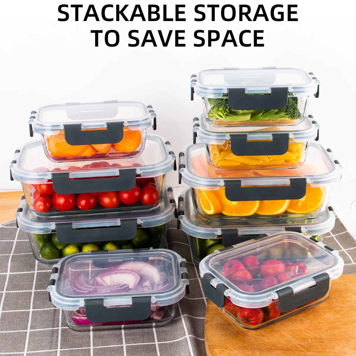 8 Piece Glass Food Storage Containers Set BPA Free Leakproof Microwave and Oven Safe 6 Sizes Borosilicate Glass Lock Lid