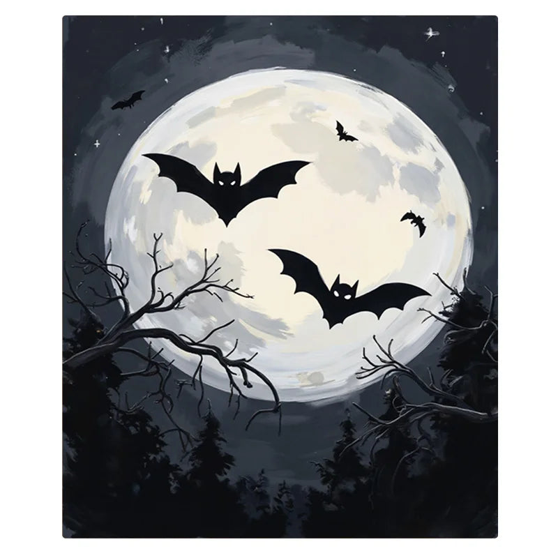 Flannel Blanket All Season Halloween Moon Bat Print
