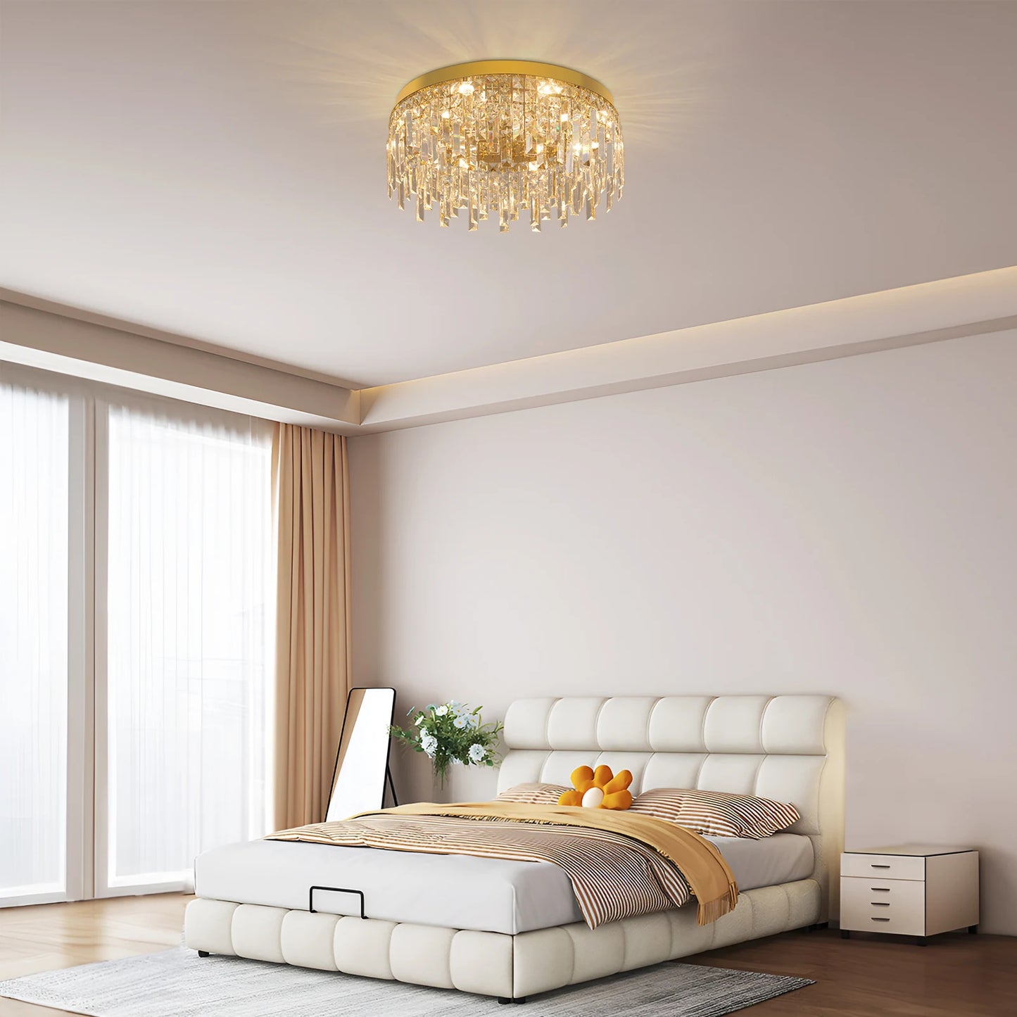 Modern Crystal Luxury Ceiling Lamp LED Chandelier Nordic Home Decor Flush Mount Light Fixture for Dining Living Room Bedroom Hotel