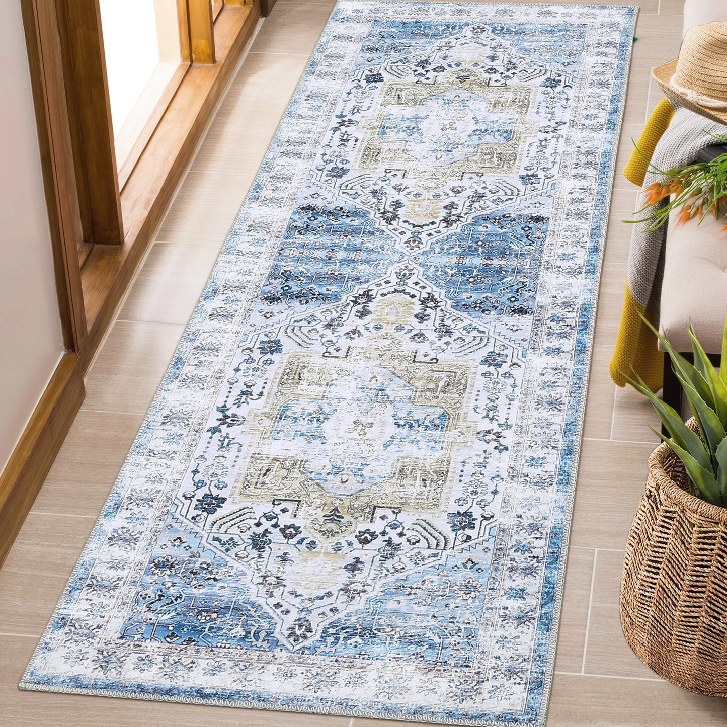 Large Area Rug 10x13 Vintage Carpet Washable Indoor Carpet Easy Cleaning Stain Resistant Non-Slip Living Room Rug
