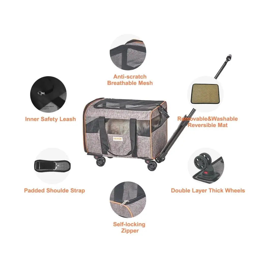 Rolling Cat Carrier With Wheels Airline Approved Travel Bag Telescoping Handle