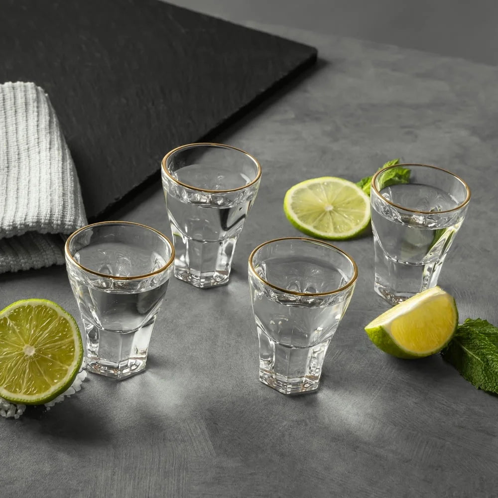 Scalloped Shot Glass Set Four Piece Durable Dishwasher Safe