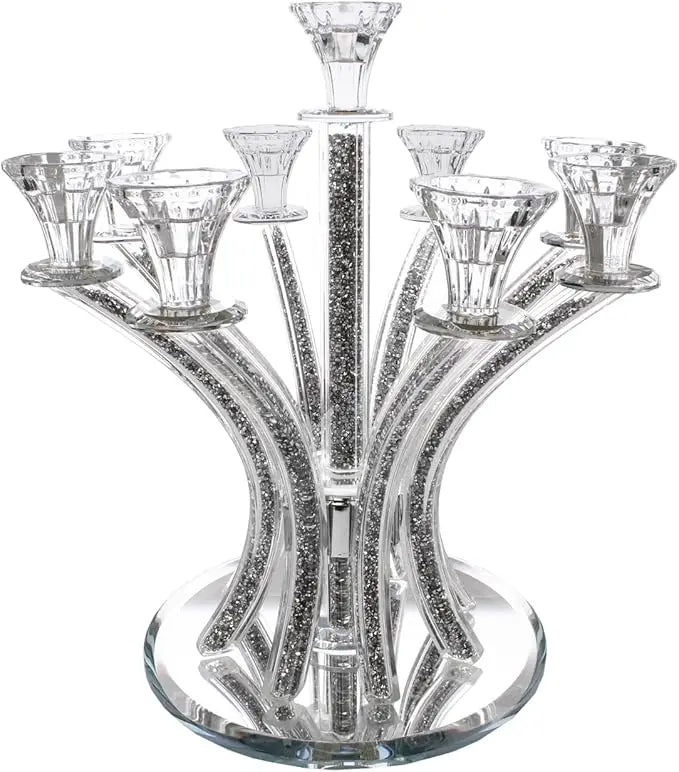 Gold Plated Nine Arm Crystal Light Tree Candle Holder