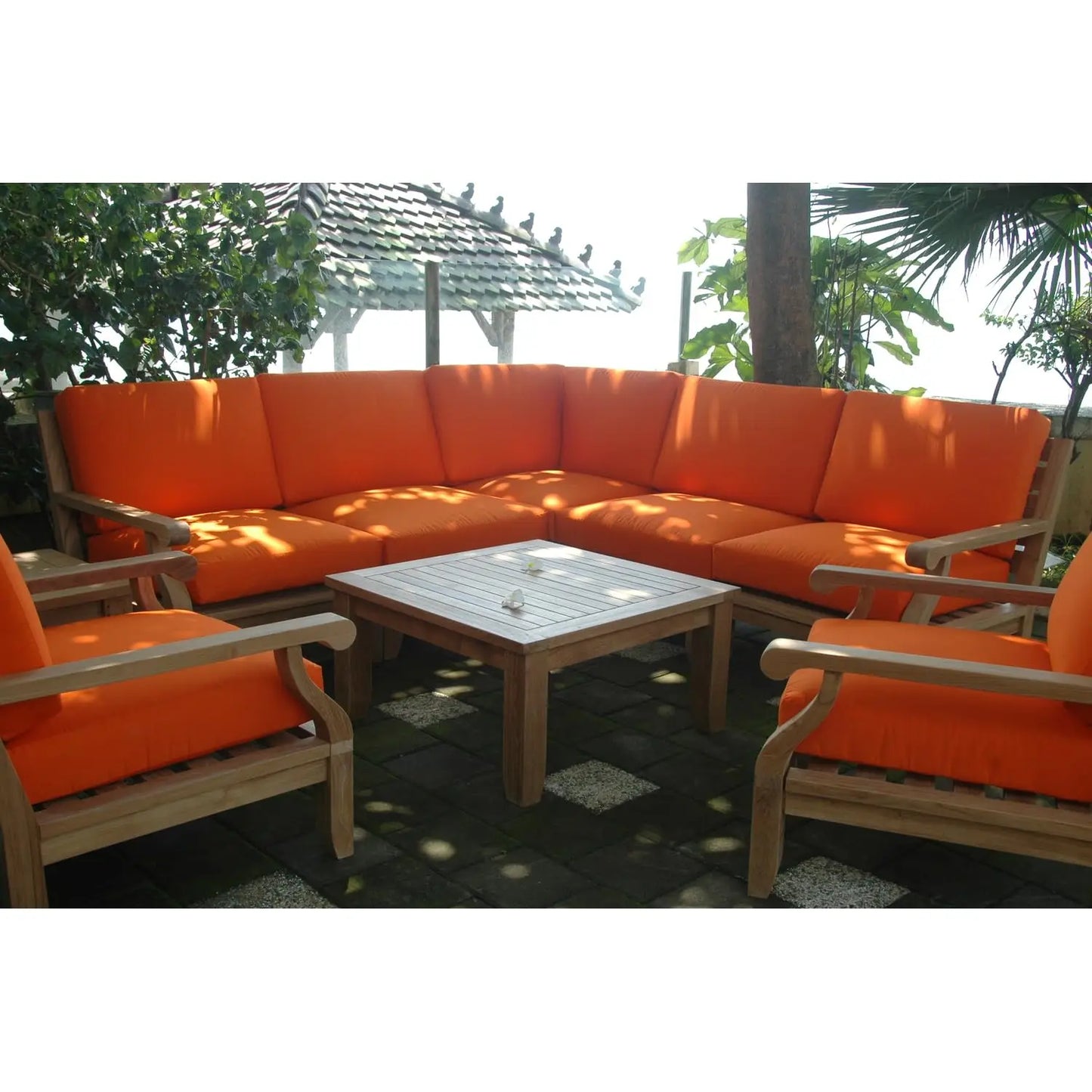 8 Piece Modular Outdoor Furniture Set Deep Seating Teak Patio Conversation