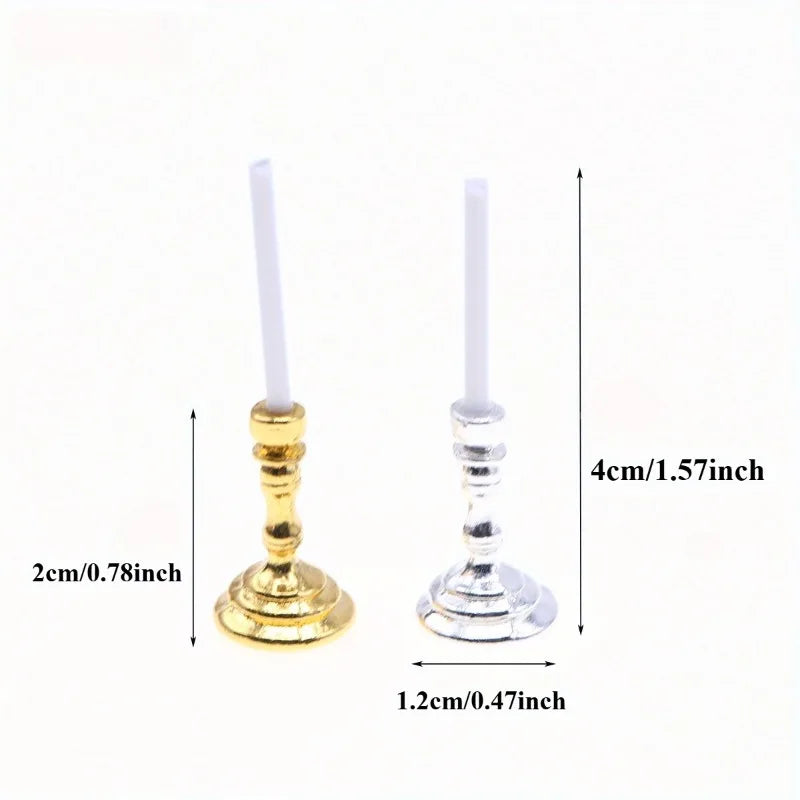 Set Of Miniature Golden Candle Holders For Dollhouse Decor