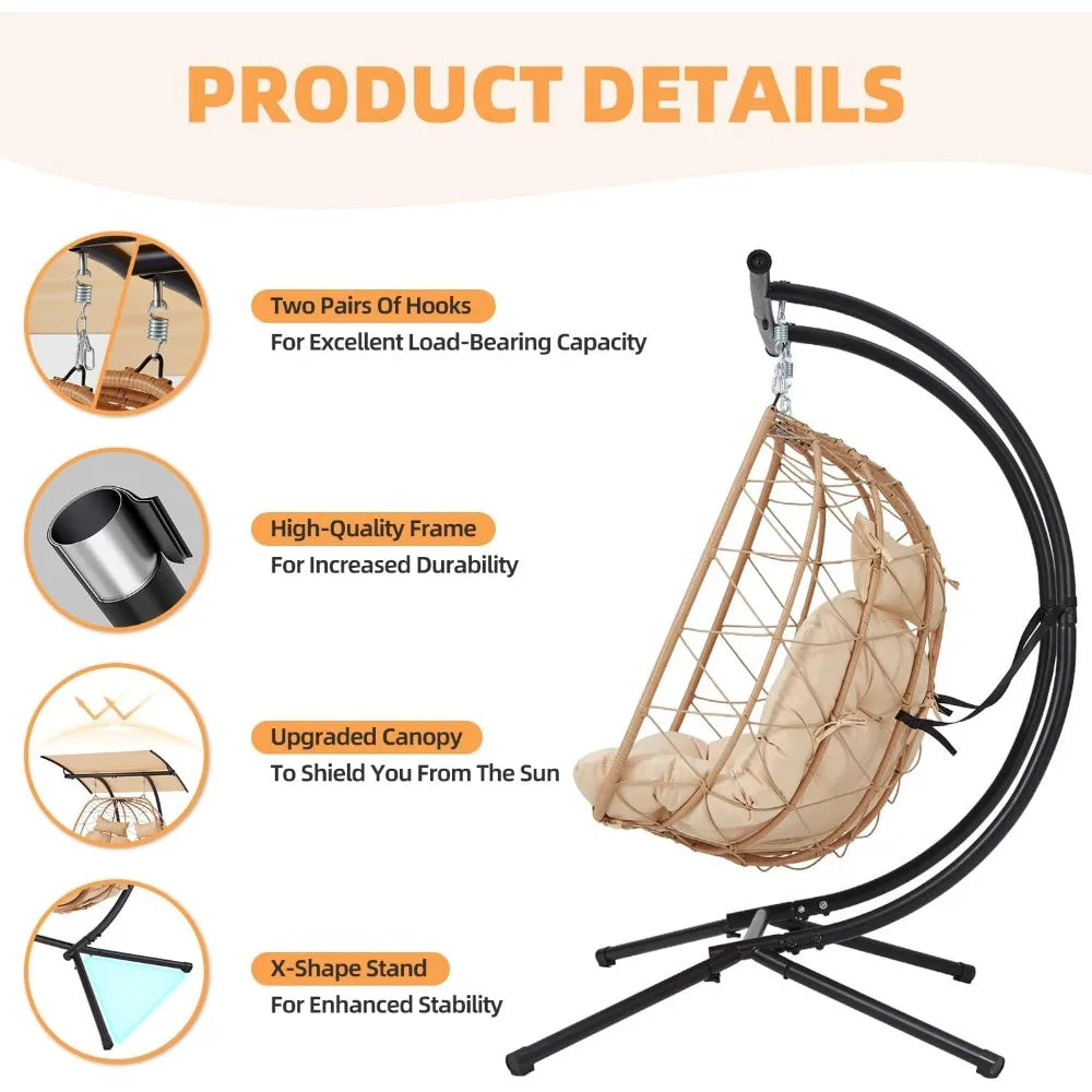 Oversized Double Egg Chair with Adjustable Canopy Patio Hanging Swing Chair Hammock Chair with Cushion