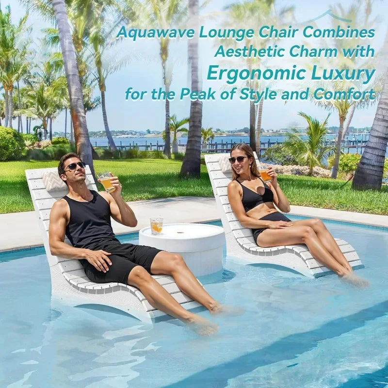 HDPS Pool Lounge Chairs With Headrest For Outdoor Use Up To 10 Inches Water