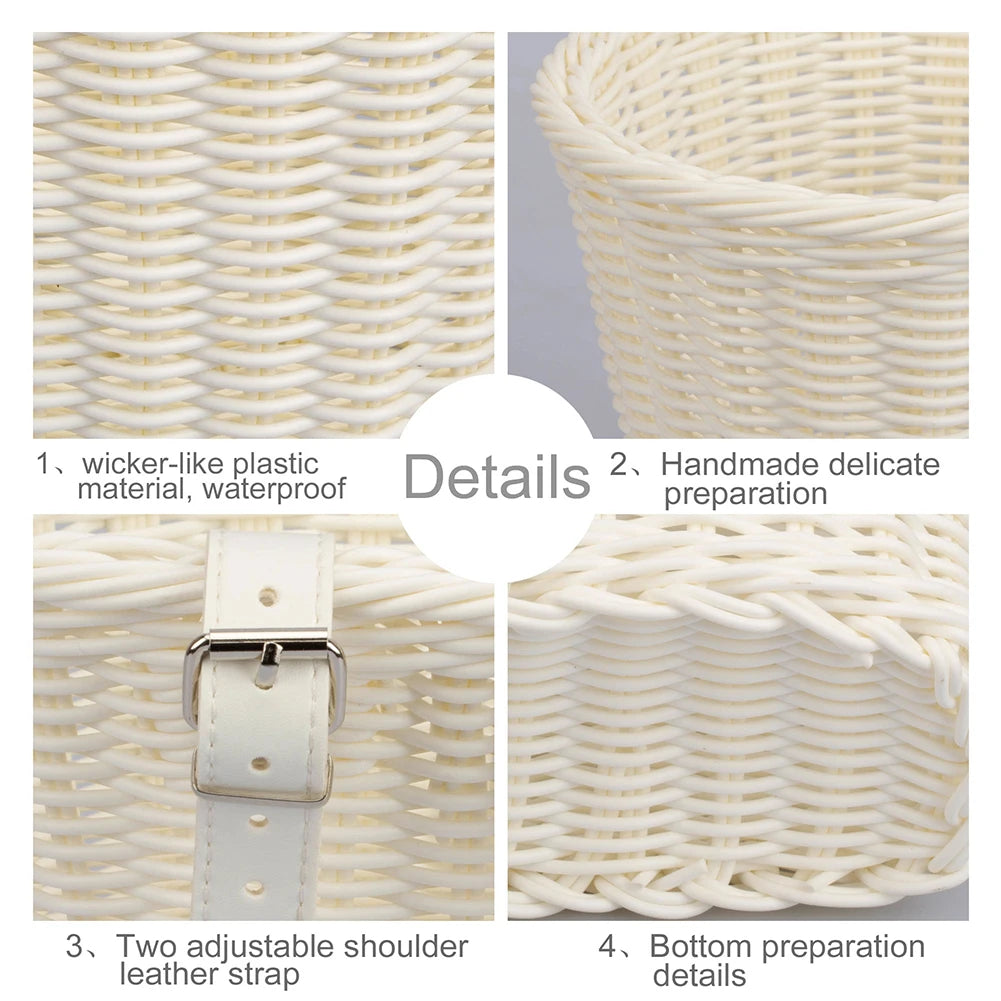 Rattan Bike Basket Front Handlebar Waterproof Handwoven
