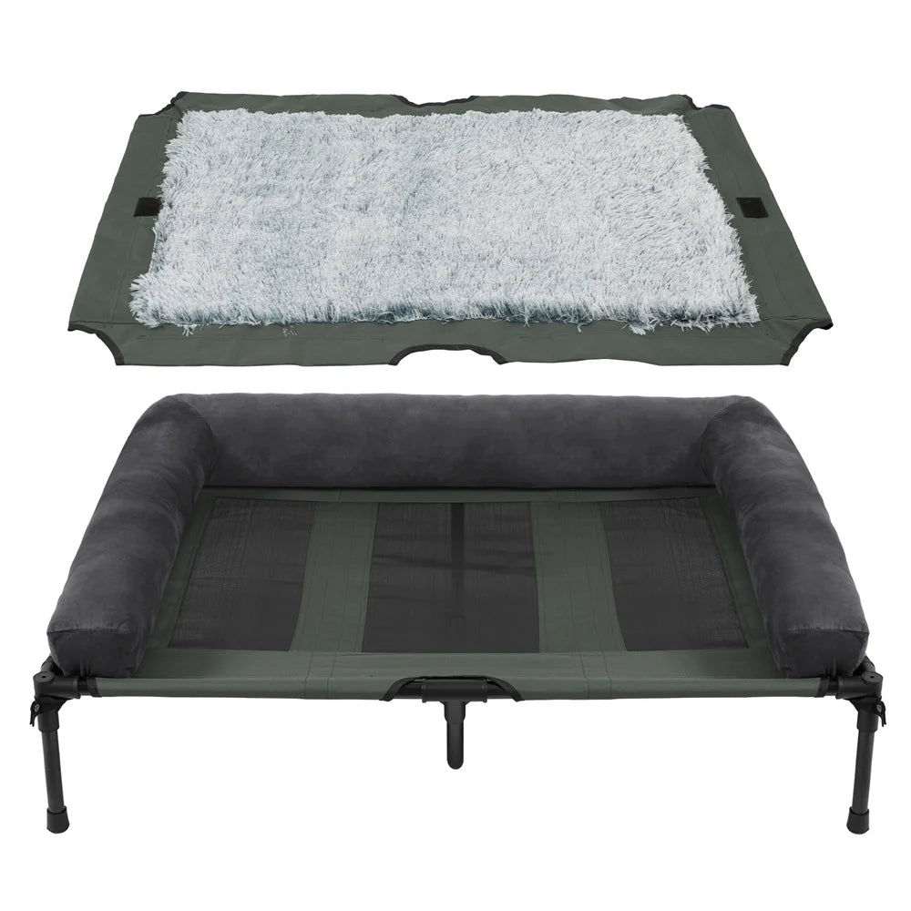 XXL Outdoor Raised Dog Bed With Cooling Breathable Mat And Plush Mat