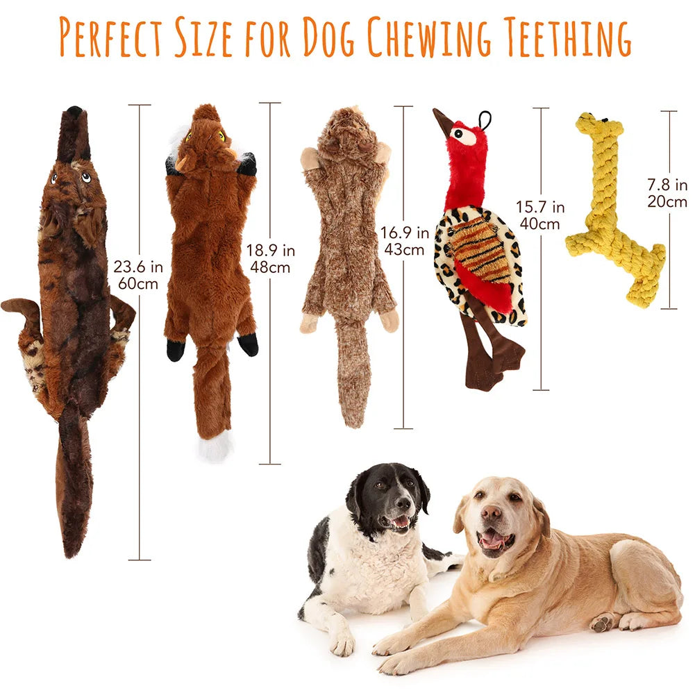 5 Pieces Crinkle Squeaky Dog Toys Durable Plush No Stuffing