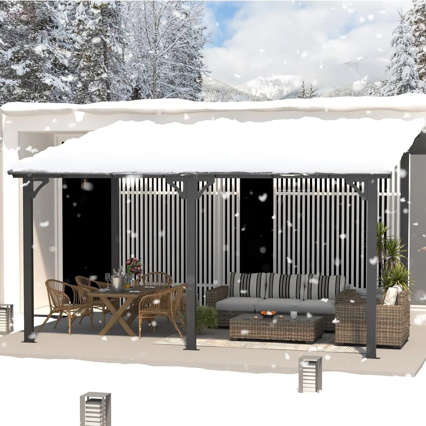 14x10 Patio Gazebo Hard Top Lean To Pergola Aluminum Frame 140 Sq Ft Shade