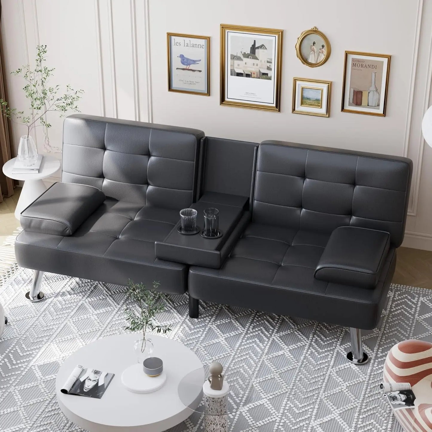 Folding Futon Sofa Bed Sleeper Couch Faux Leather Loveseat