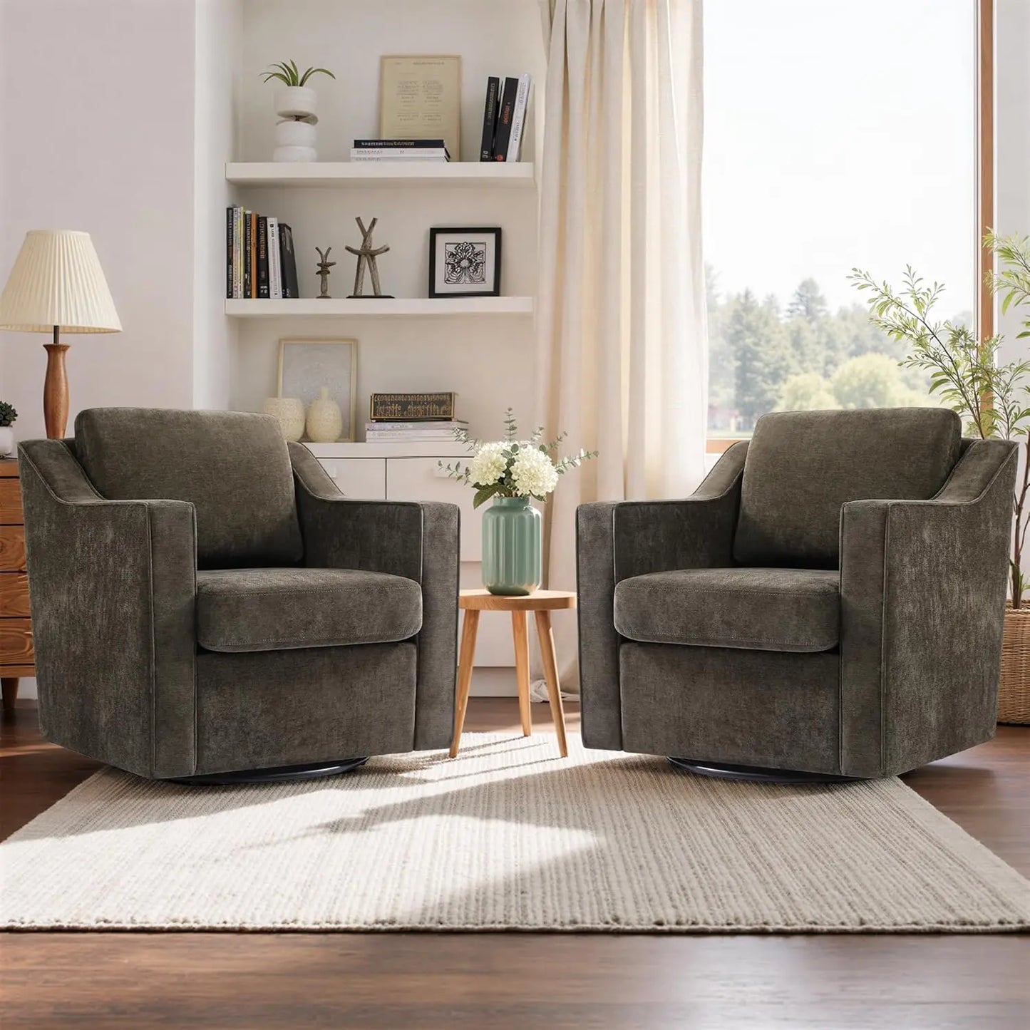Two Seat Round Barrel Arm Chair Textile With Metal Frame And Adjustable Height