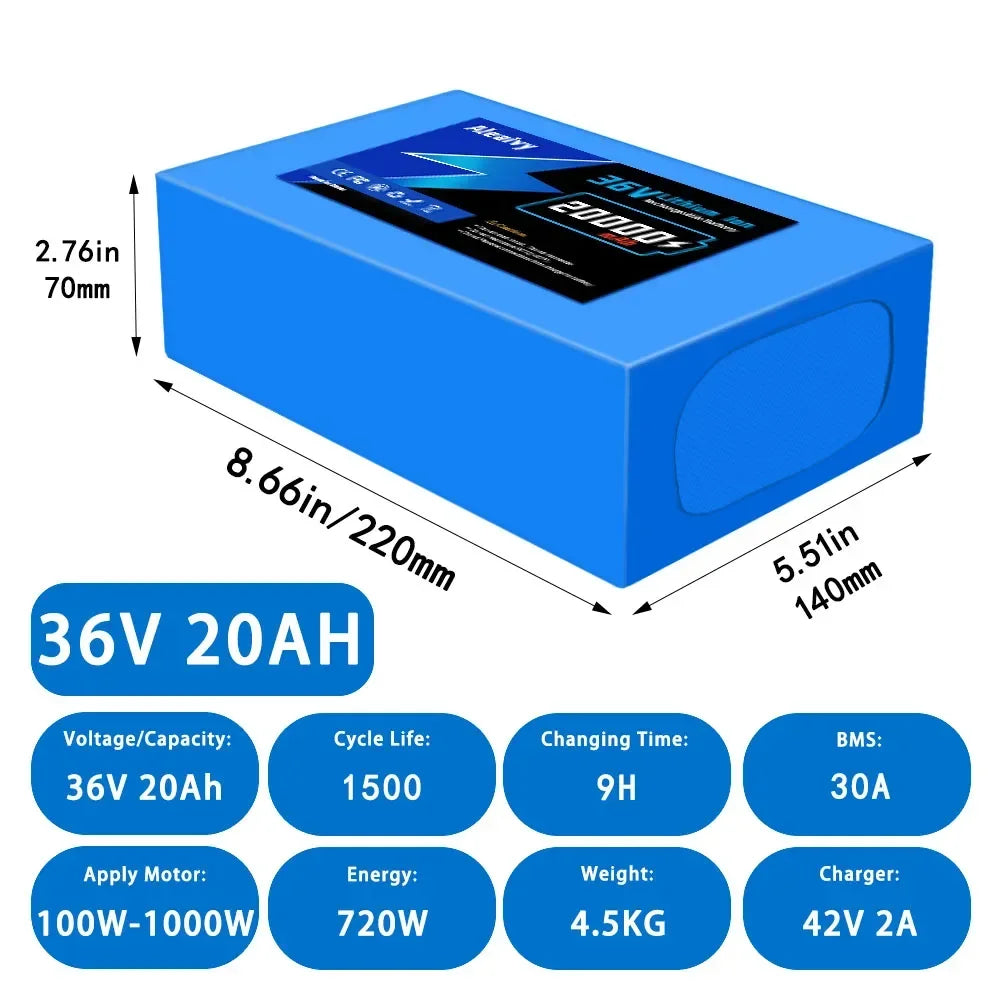 Aleaivy 36V 48V Electric Bike Battery Pack 10 16 20Ah LiIon