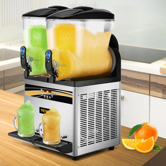 SucceBuy 2x15L Commercial Slushy Machine Margarita Maker 1000W Stainless Steel Smoothie Frozen Drink Maker