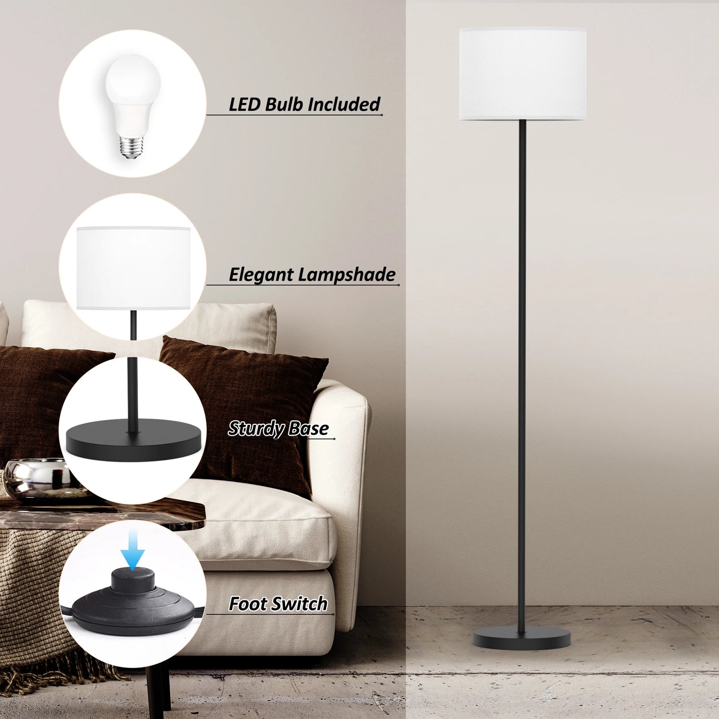 61.5 Inch Traditional Floor Lamp with Remote Control and Bulb Included
