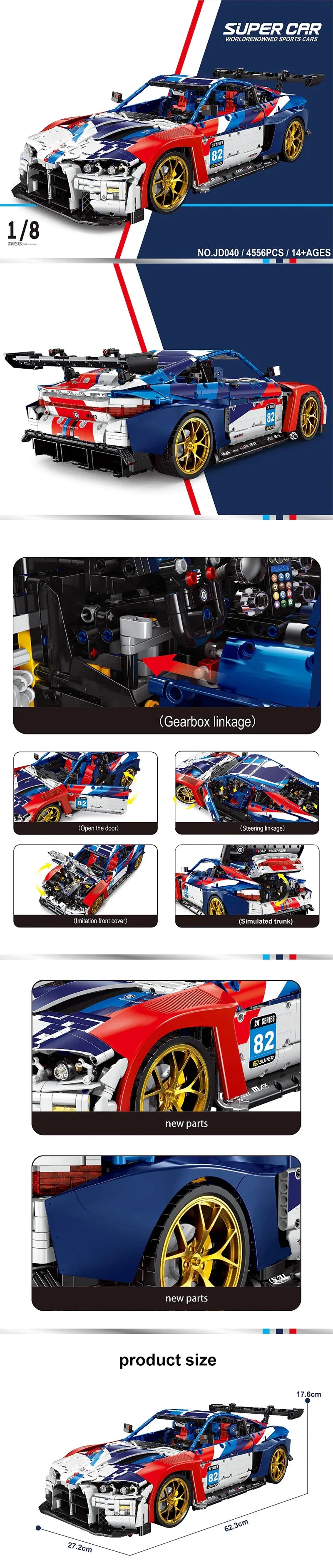 4556 Pcs MOC Technical M4 Supercar Building Blocks Set 1 To 8 Gift For Adults