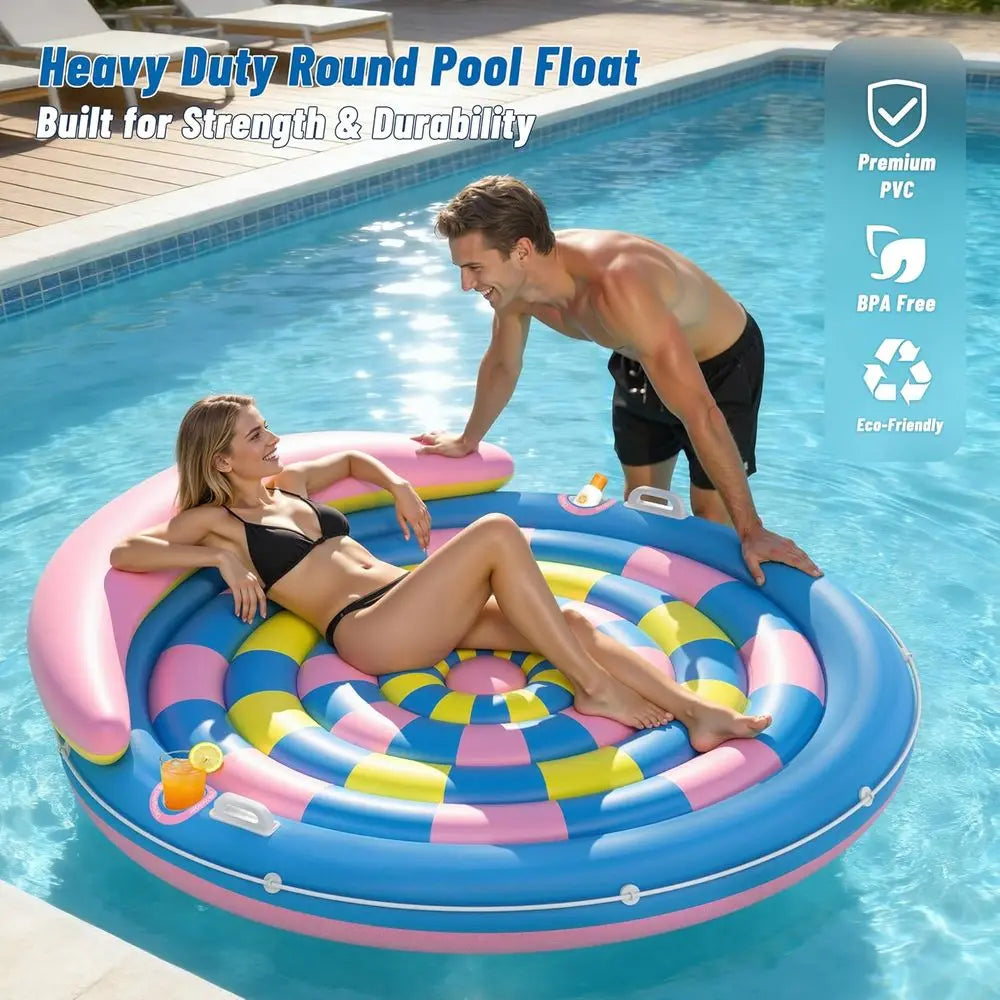 Extra Large Heavy Duty Round Pool Float For Adults With Cup Holders Rivers Lakes