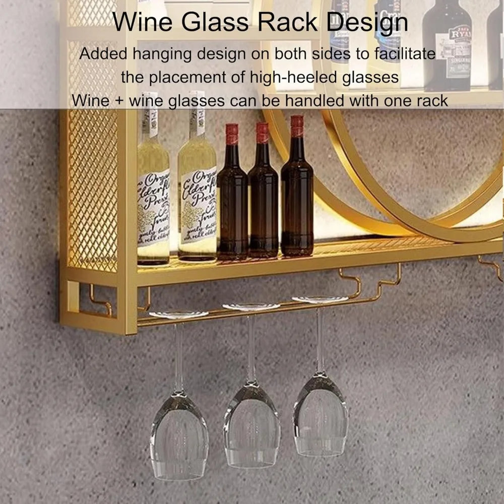 Metal Wine Rack Wall Mounted Bar Shelves With Glass Holder