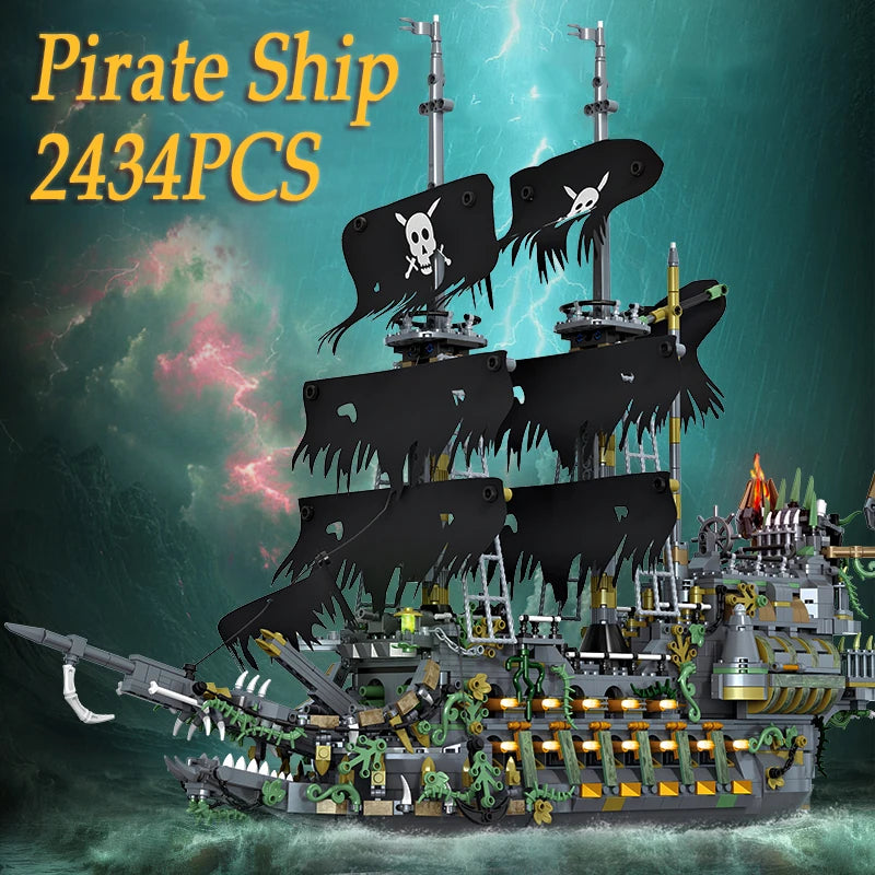 Pirate Ship Building Blocks Set 2434 Pieces Flying Dutchman Desktop Ornament