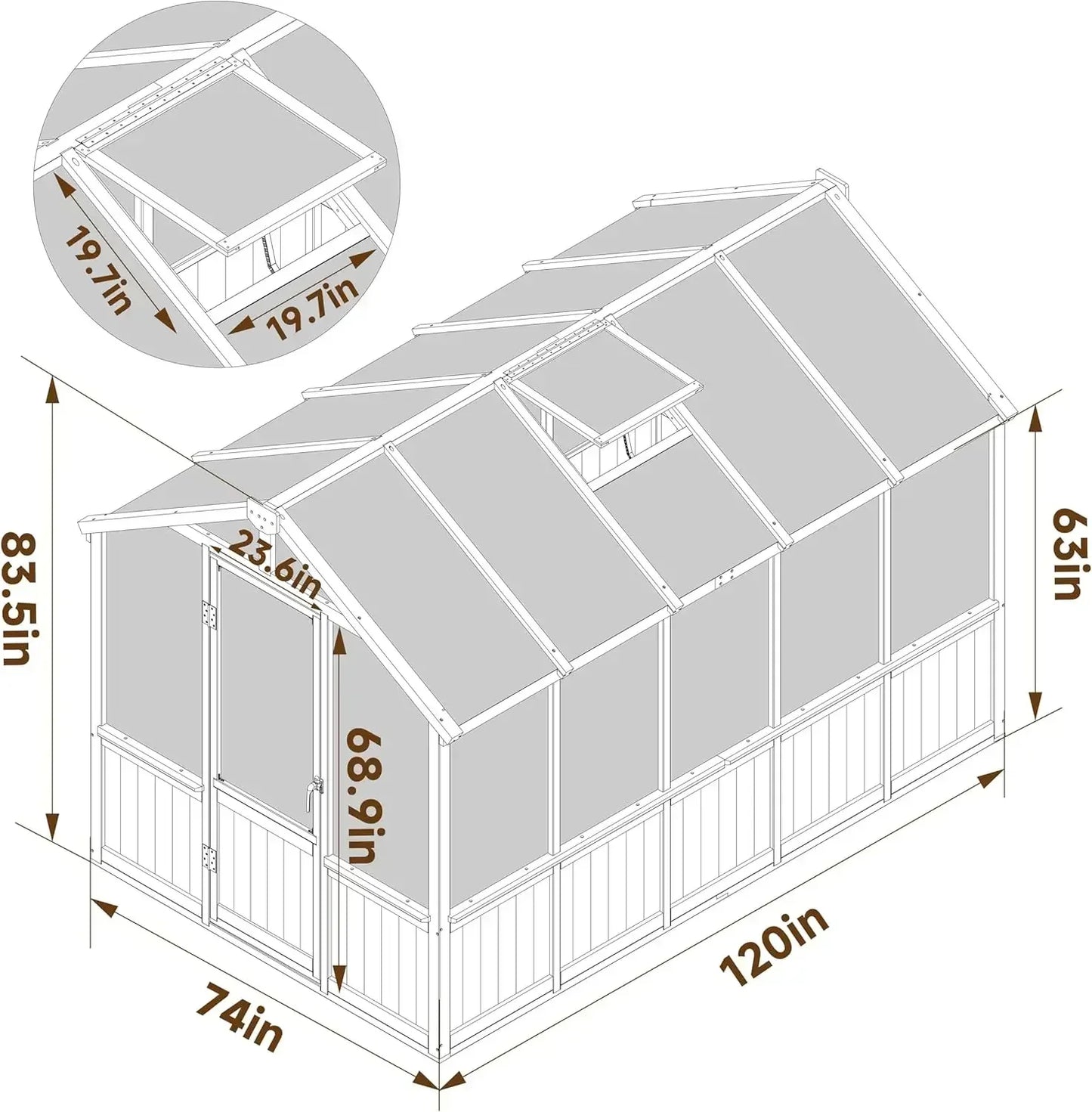 6x10 Ft Walk In Greenhouse Kit With Lockable Door And 6mm Polycarbonate Panels