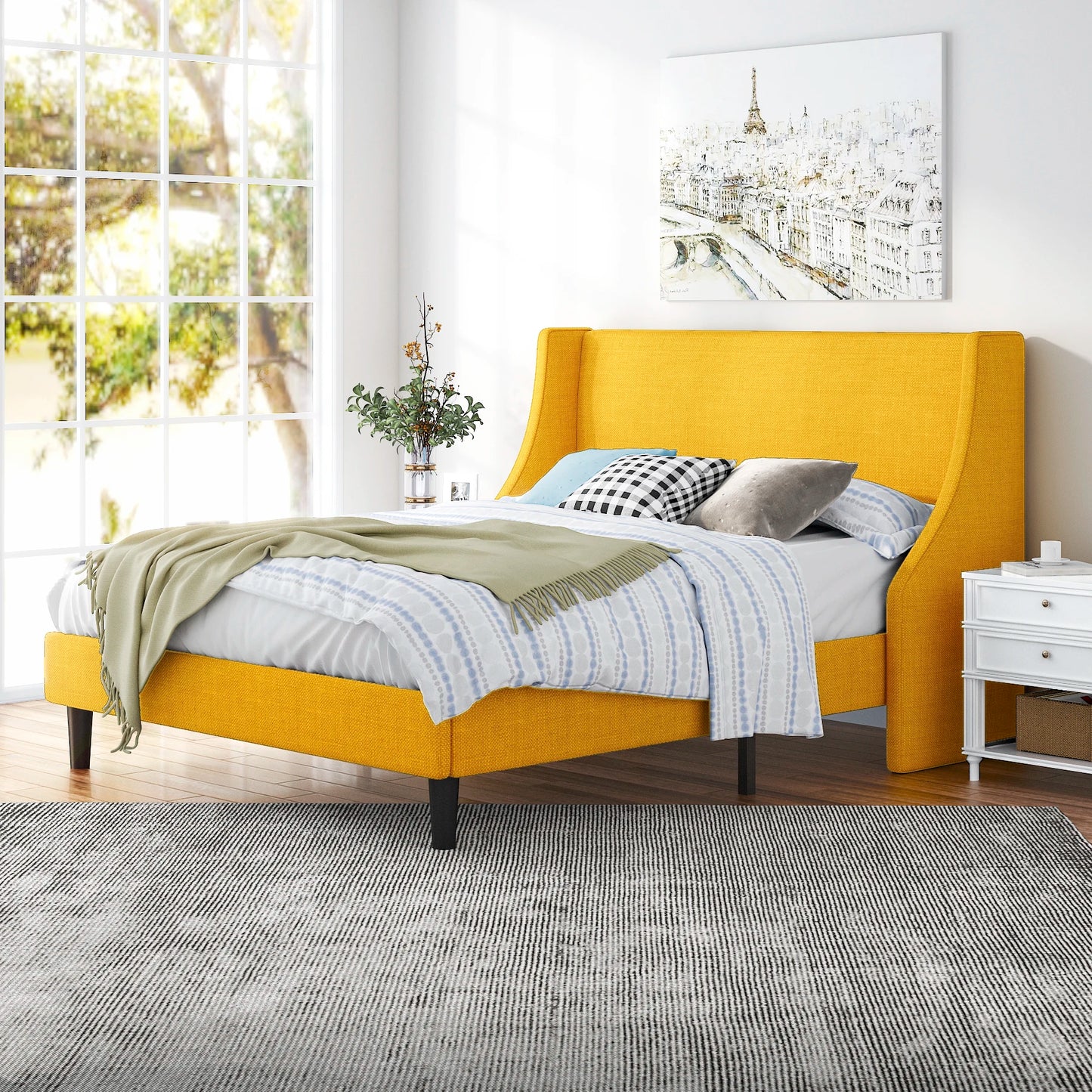 Hoomic Upholstered Bed Frame With Headboard Wingback