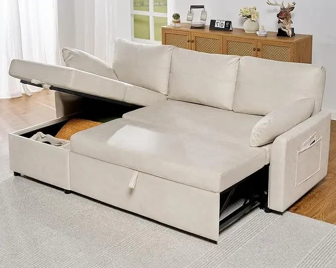 2 In 1 Sleeper Sofa With Pull Out Bed And Storage Chaise