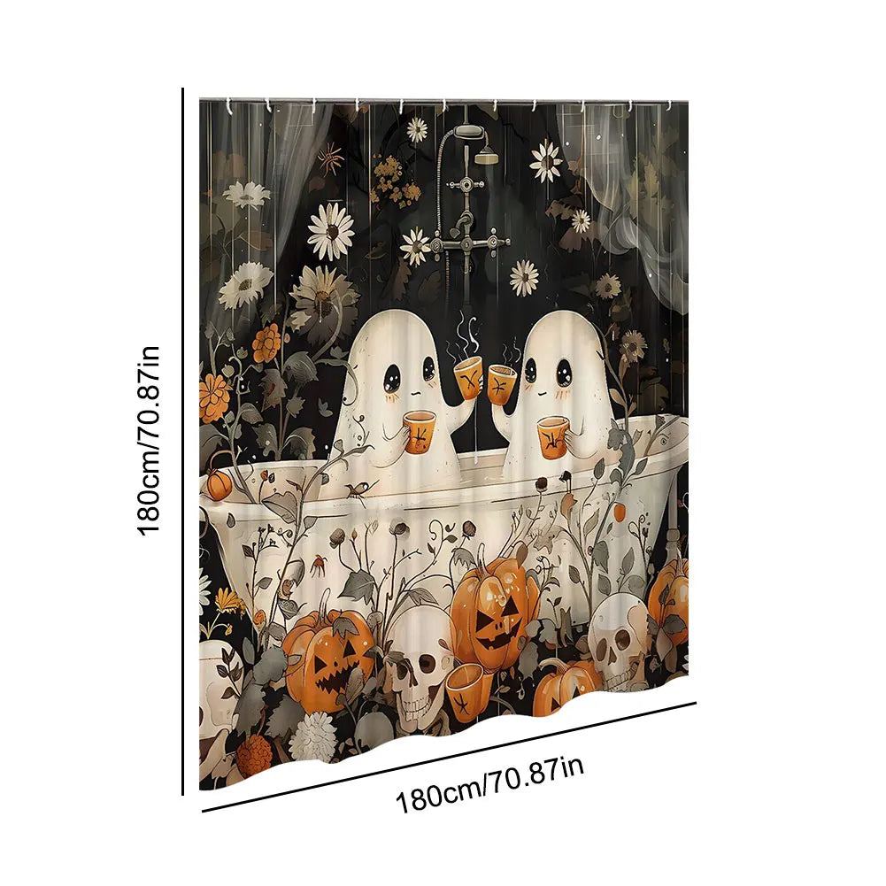 Cute Cartoon Ghost Shower Curtain Halloween Polyester