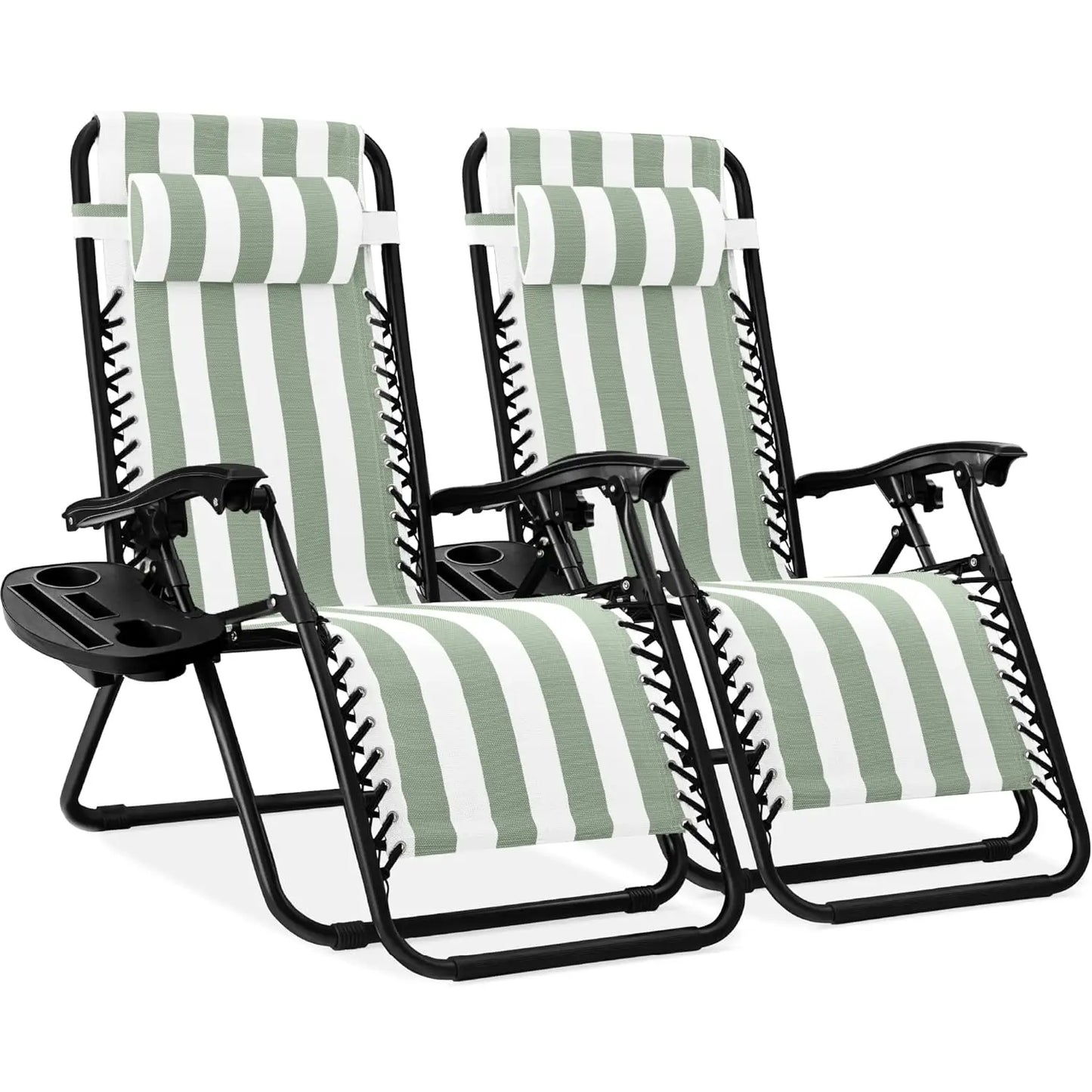 Set Of 2 Adjustable Zero Gravity Lounge Chairs Sage Green