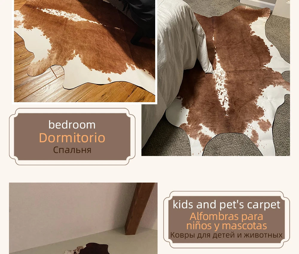 American Style Animal Print Faux Fur Cowhide Rug for Bedroom Living Room Carpet Home Decoration Floor Mats