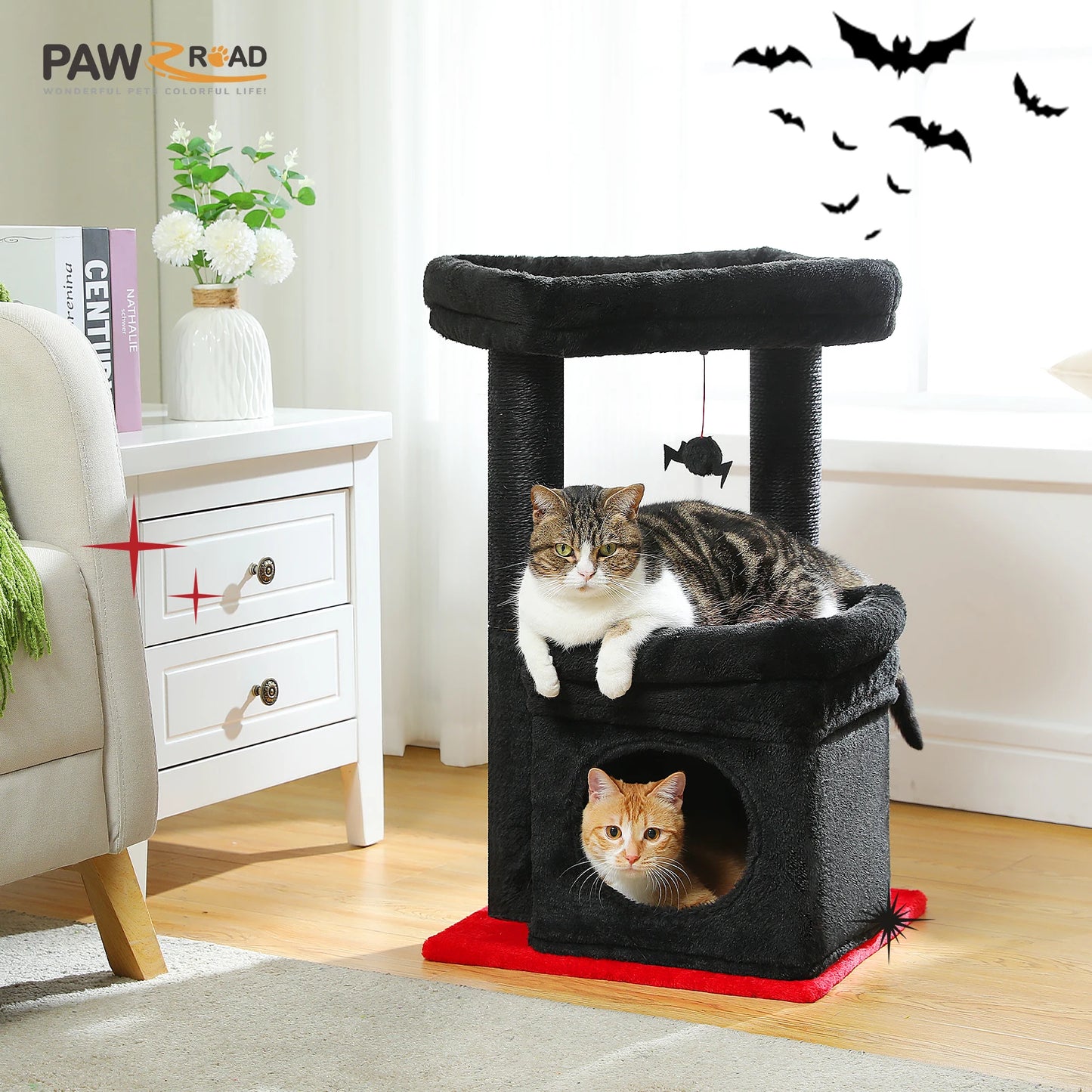 Double Tier Cat Tree Tower With Cozy Condo And Wide Perch For 1 To 2 Indoor Cats