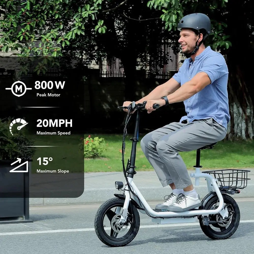 Foldable Electric Scooter With Seat 30 Mile Range 20 MPH 14 Fat Tires Pet Basket