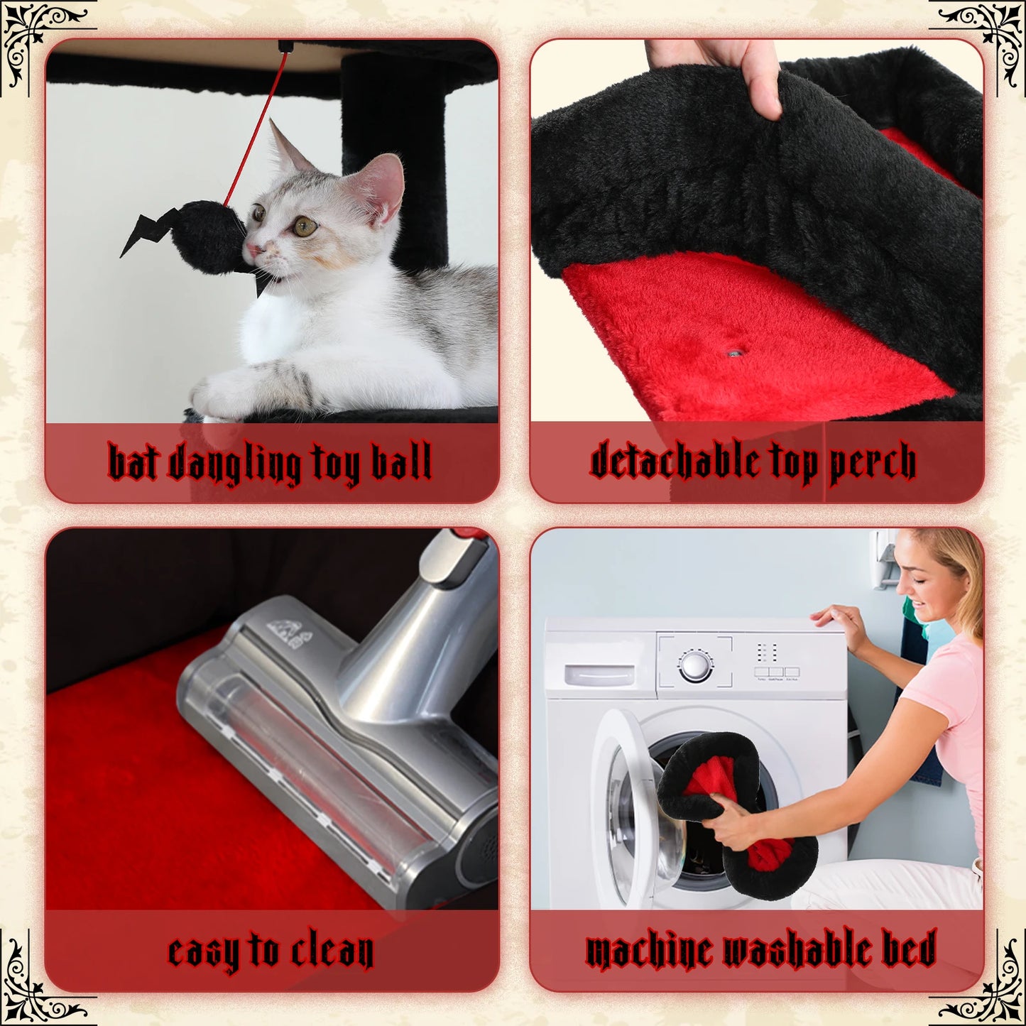 Gothic Cat Tree For Indoor Cats Tall Tower With Hammock