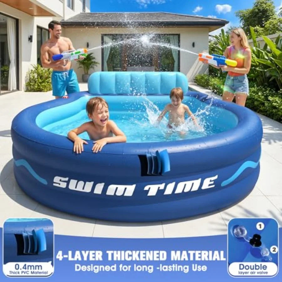 Oversized Inflatable Pool With Seats And Headrest For Adults PVC Backyard Pool