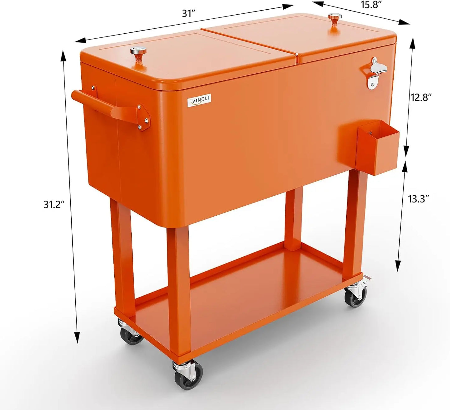 80 Quart Rolling Ice Chest Patio Bar With Cup Holder Wheels