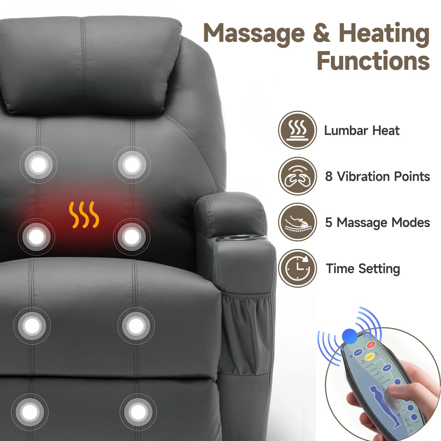 Recliner Chair With Massage And Heat 360 Degree Swivel Cup Holder Remote