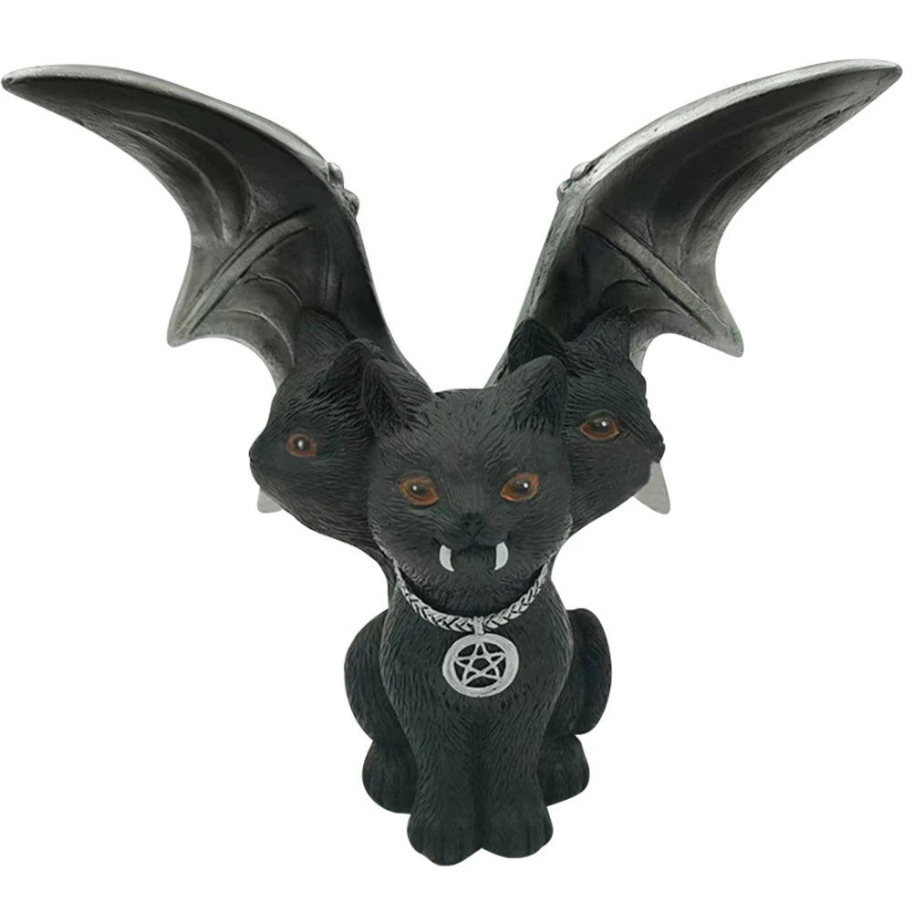 Halloween Decoration Three Head Cat Home Decor Resin Black Cat Tabletop Ornaments Dark Cat Statues for Party Decor