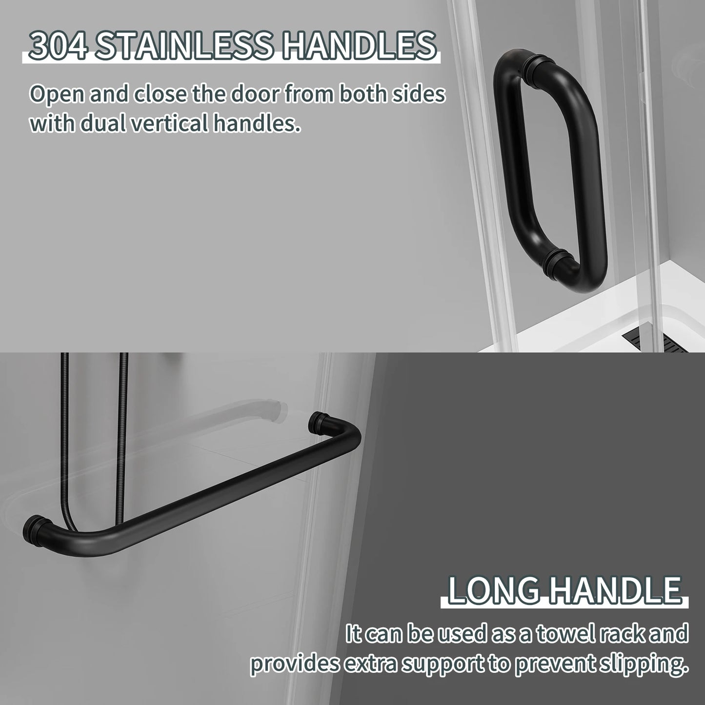 56-60 x 76 Frameless Sliding Shower Door Matte Black Glass