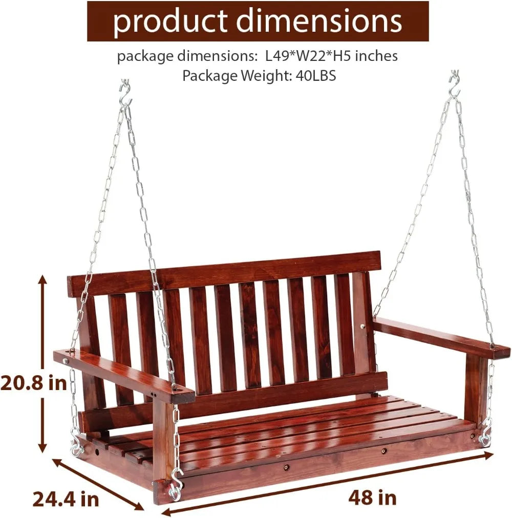 4 Ft Outdoor Wooden Porch Swing Bench 800 Lbs Capacity Adjustable Chains Patio