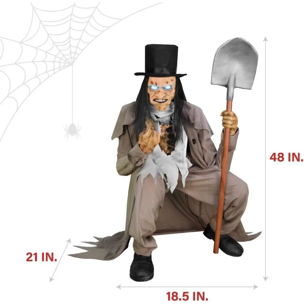 Motion Activated Crouching Grave Digger Animatronic Tekky Talking
