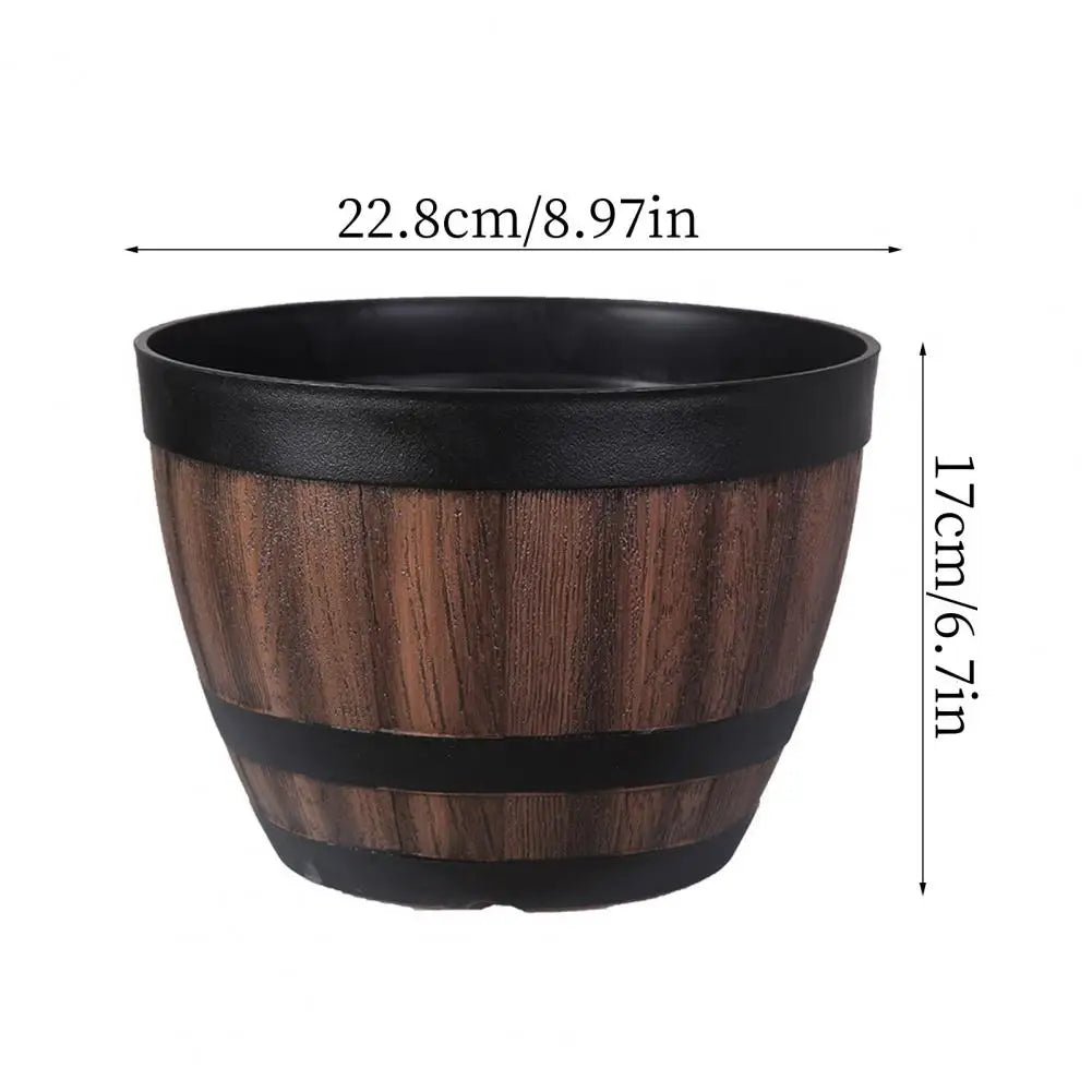 Barrel Shape Imitation Wood Plant Pot Plastic Flowerpot For Indoor Outdoor