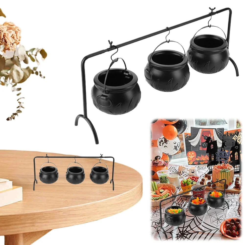 3 Pack Black Plastic Cauldrons For Halloween Decor