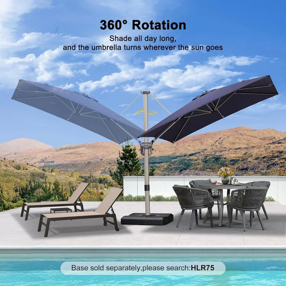 Leaf 8x8 Patio Cantilever Umbrella Aluminum Offset Champagne Frame 360 Rotation