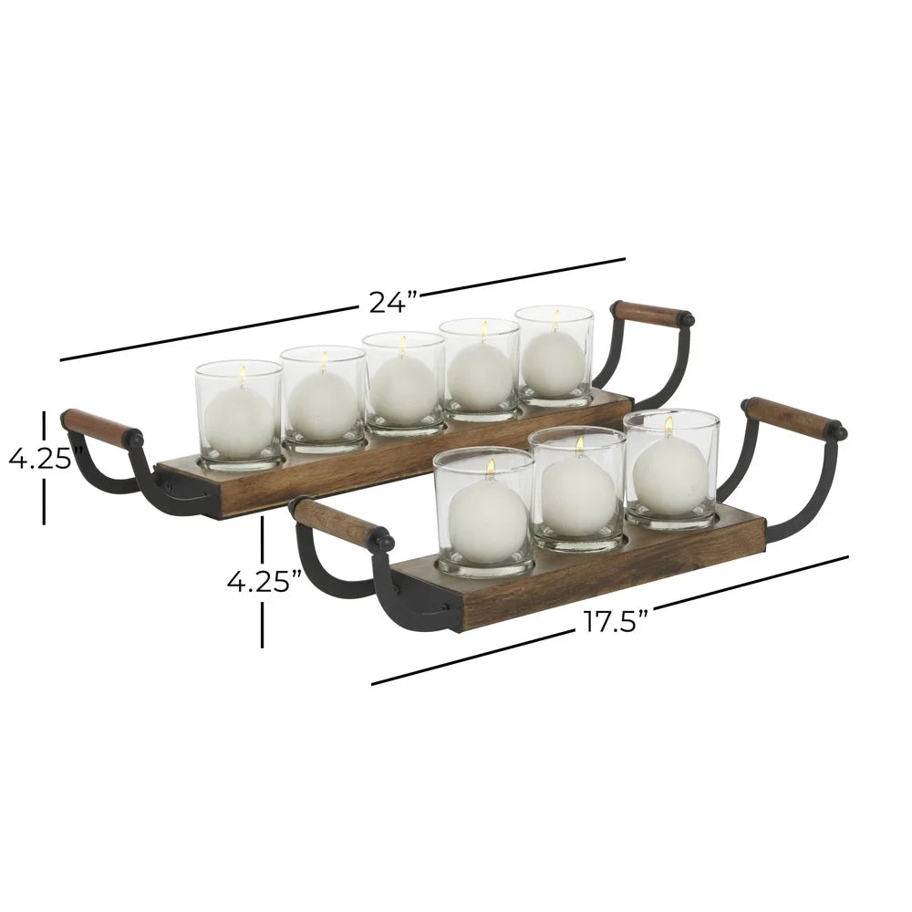 Eight Holder Wooden Tealight Candelabra Centerpieces Set Two