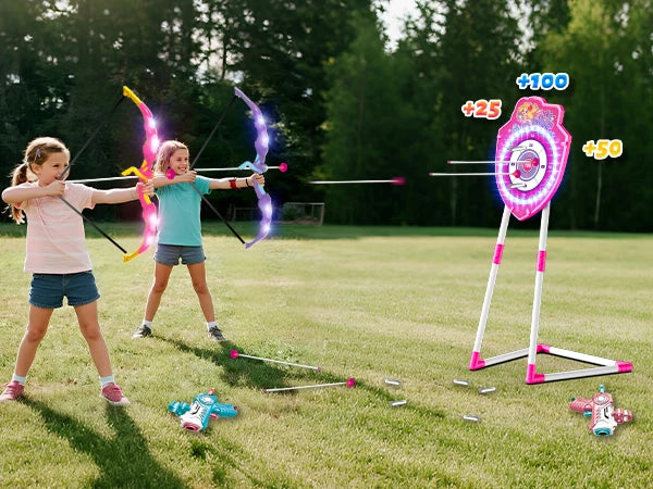 VATOS Night Light Bow and Arrow Toy for Girls Archery Set with Target Board